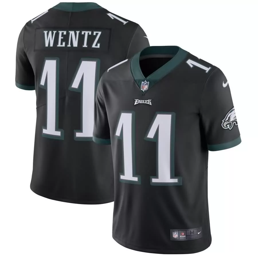 Carson Wentz 11 Eagles Jersey Black Men Player Green White Vapor Limited