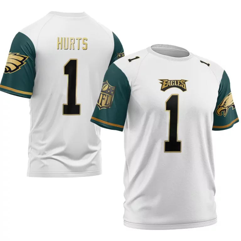 Jalen Hurts 1 Eagles Jersey White Men Standard Green Gold Vapor