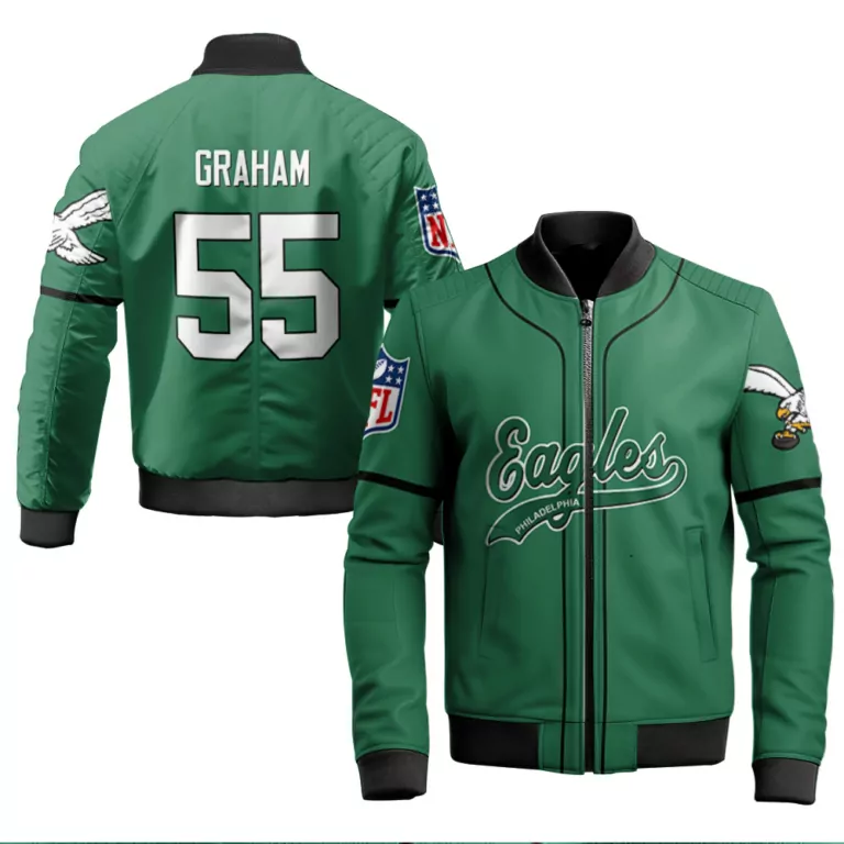 Brandon Graham 55 Jersey Green Philadelphia Eagles Men Bomber Jacket Black White