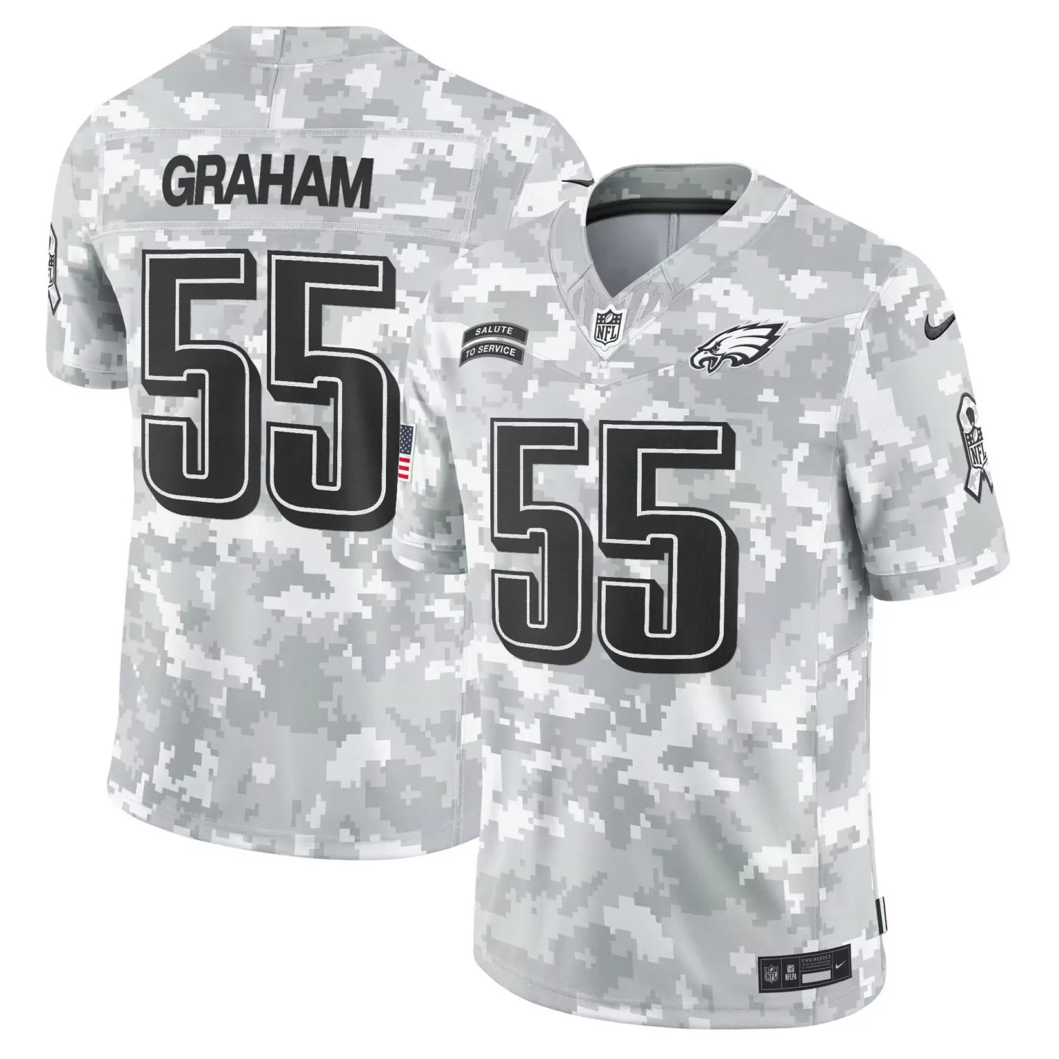 Brandon Graham 55 Jersey Grey Salute To Service Philadelphia Eagles American Flag Breast Cancer Awareness