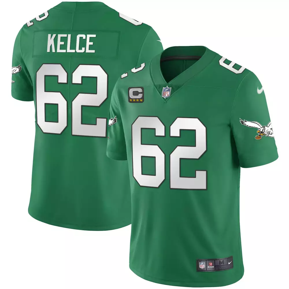 Jason Kelce 62 Jersey Green Philadelphia Eagles Men Game White All Stitched