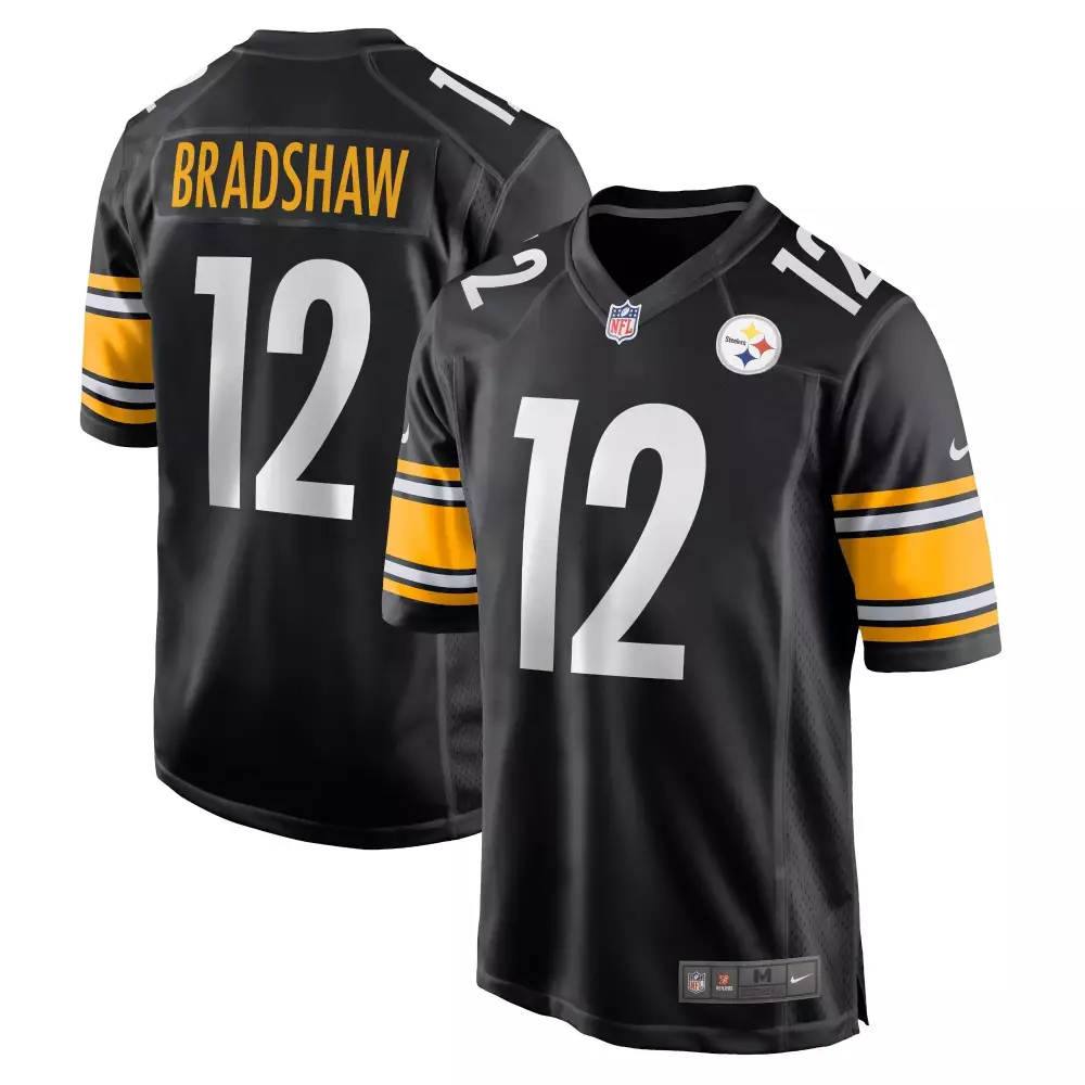 Terry Bradshaw 12 Jersey Black Pittsburgh Steelers Men Yellow White Retired Game