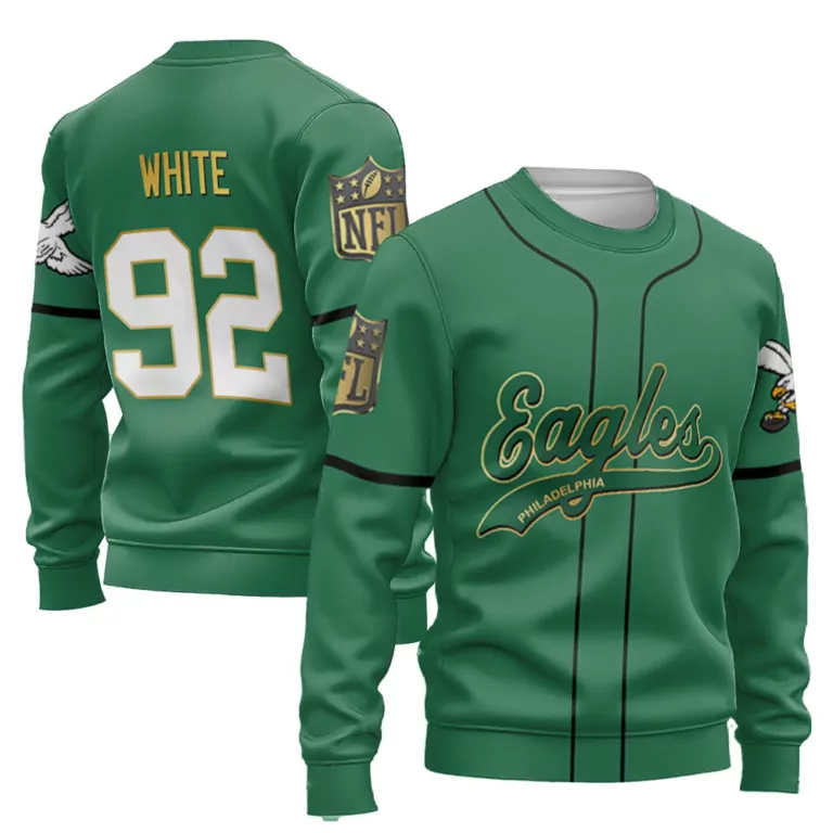 Reggie White 92 Jersey Green Philadelphia Eagles Men Style Sweatshirt Gold Black