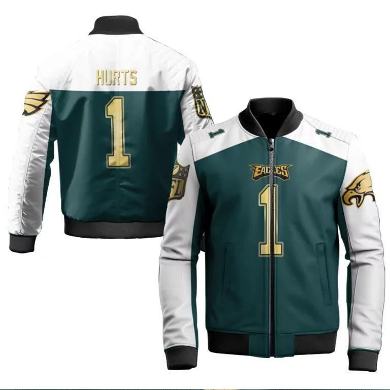 Jalen Hurts 1 Eagles Jersey Green Men Bomber Jacket White Vapor Alternate