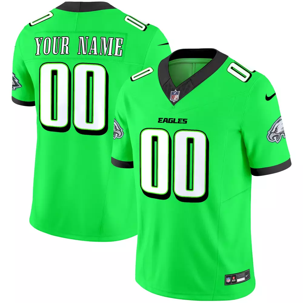 Custom Eagles Jersey Lime Green Standard Black White Vapor Limited All Stitched