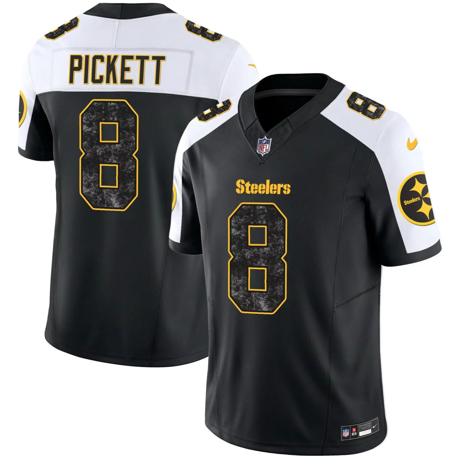 Kenny Pickett 8 Steelers Jersey Black Men Replica Alternate Split Design White Yellow