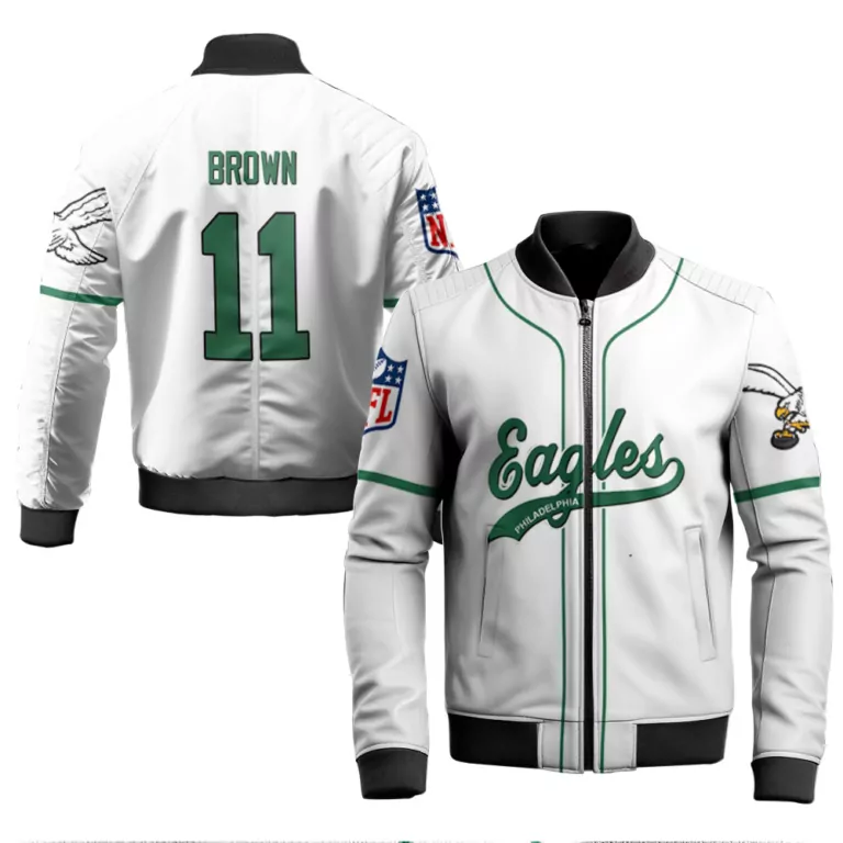 Aj Brown 11 Philadelphia Eagles Jersey White Men Bomber Jacket Green Retired