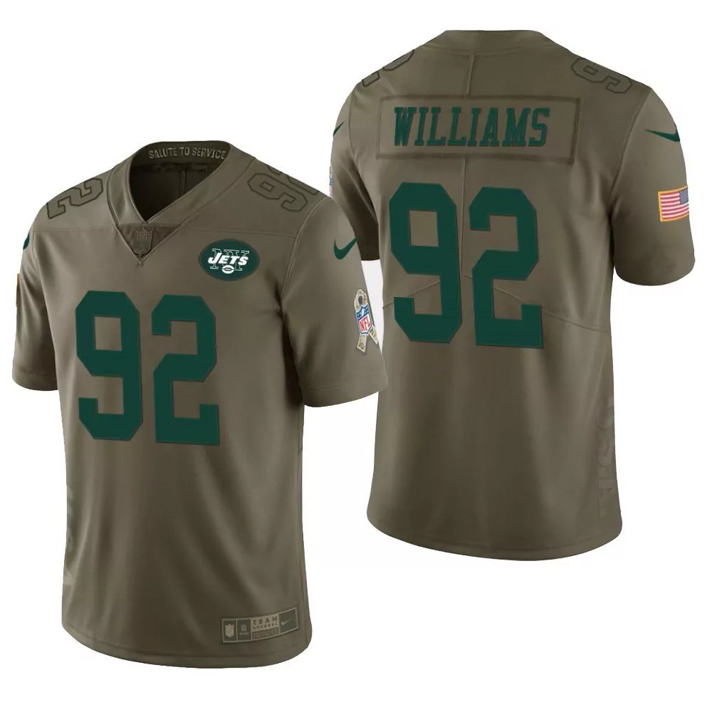 Leonard Williams 92 Jets Jersey Olive Drab Salute To Service American Flag Men Forest Green