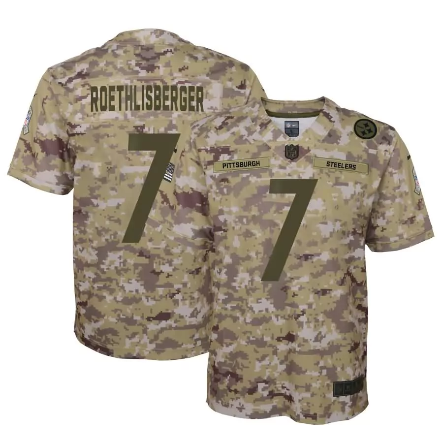 Ben Roethlisberger 7 Steelers Jersey Tan Salute To Service American Flag Men Authentic
