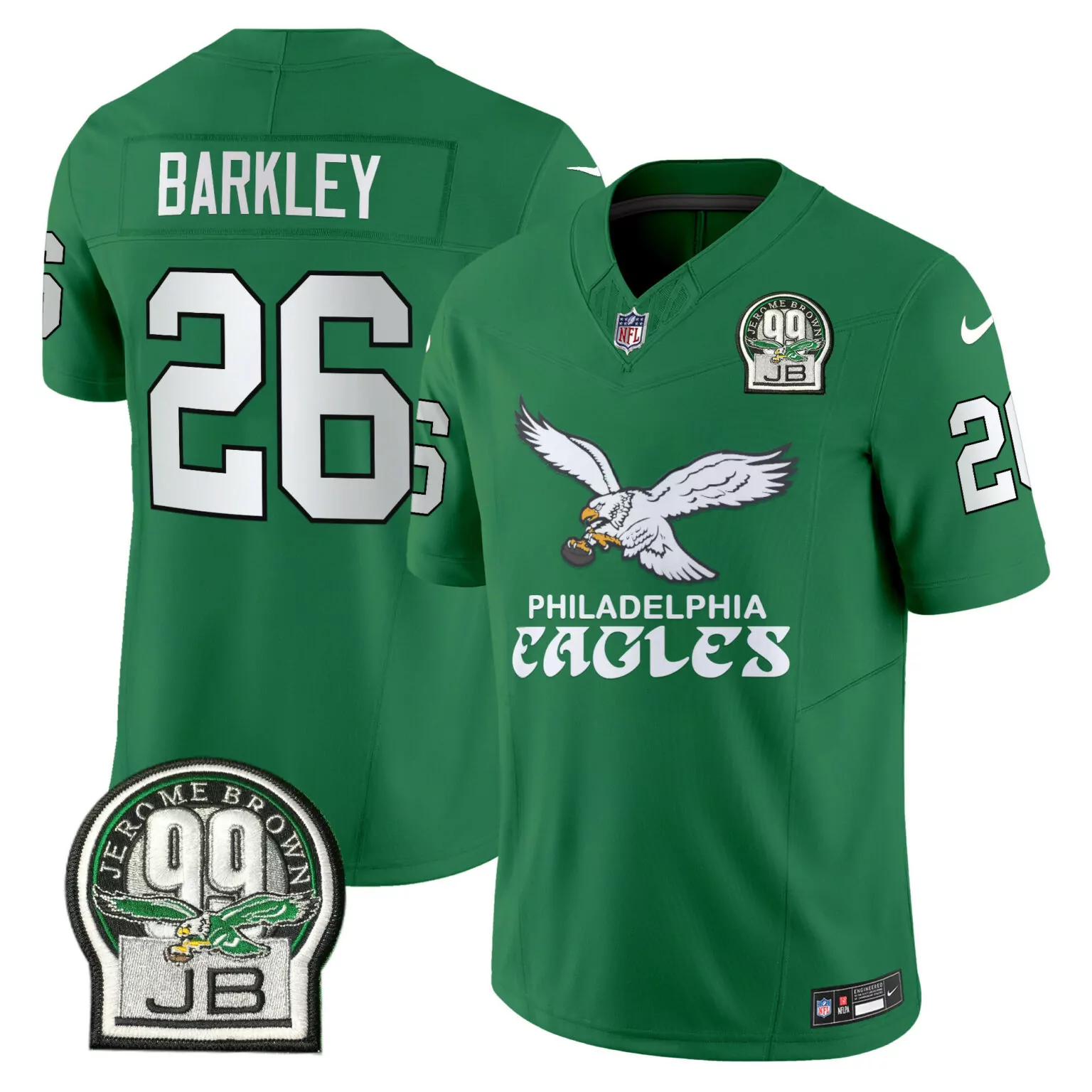 Saquon Barkley 26 Jersey Green Philadelphia Eagles Jerome Brown 99 Jb Men White Black