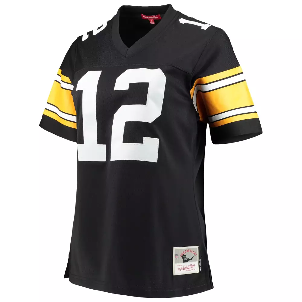 Terry Bradshaw 12 Jersey Black Pittsburgh Steelers Mitchell Ness Legacy Men Replica