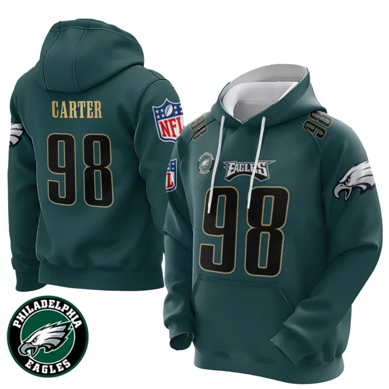Jalen Carter 98 Jersey Green Philadelphia Eagles Men Hoodie Black Gold