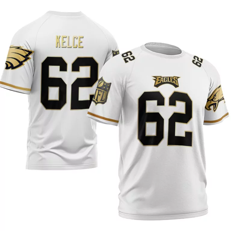 Jason Kelce 62 Eagles Jersey White Null Men Black Gold Vapor