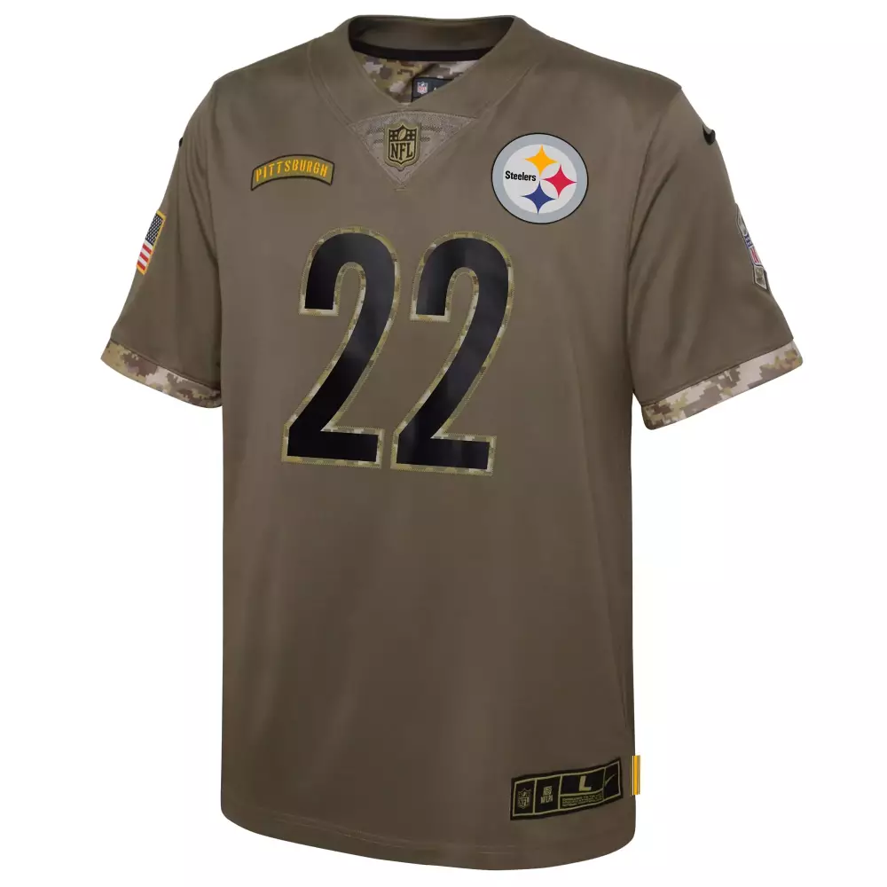Custom Pittsburgh Steelers 22 Jersey Olive Drab Salute To Service American Flag Men