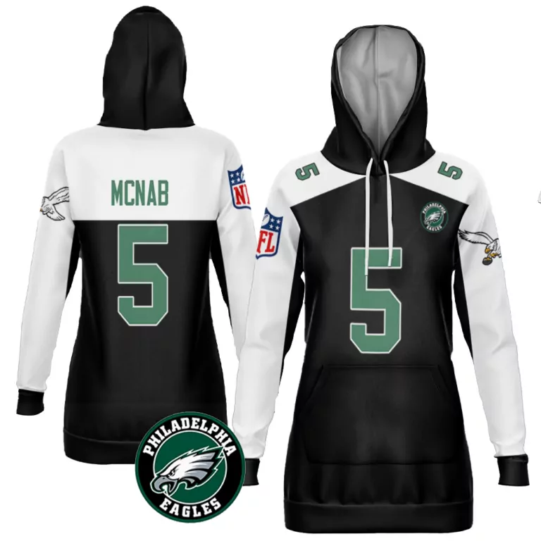 Donovan Mcnab 5 Jersey Black Philadelphia Eagles Women Hoodie Dress Alternate Split Design