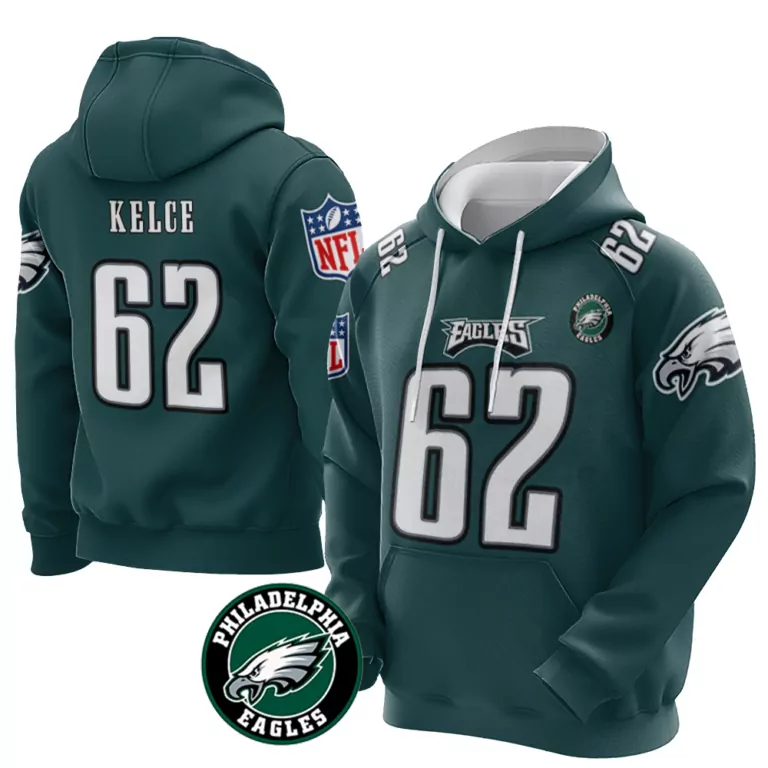 Jason Kelce 62 Jersey Green Philadelphia Eagles Men Hoodie White Black Vapor Limited