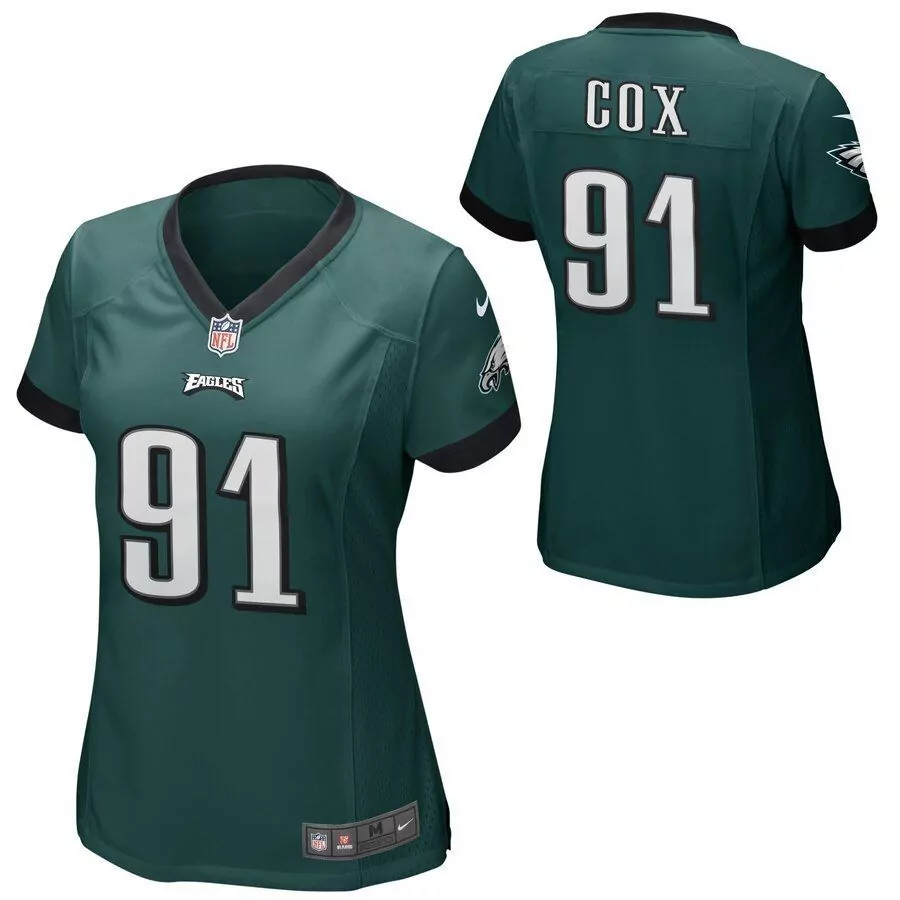Fletcher Cox 91 Eagles Jersey Green Women Official Black White Game
