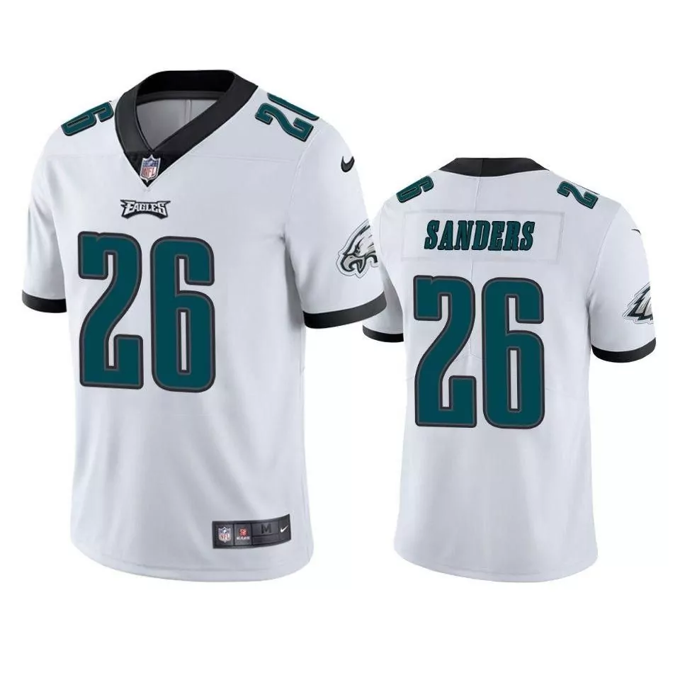 Miles Sanders 26 Eagles Jersey White Men Short Sleeve Black Green Vapor Limited