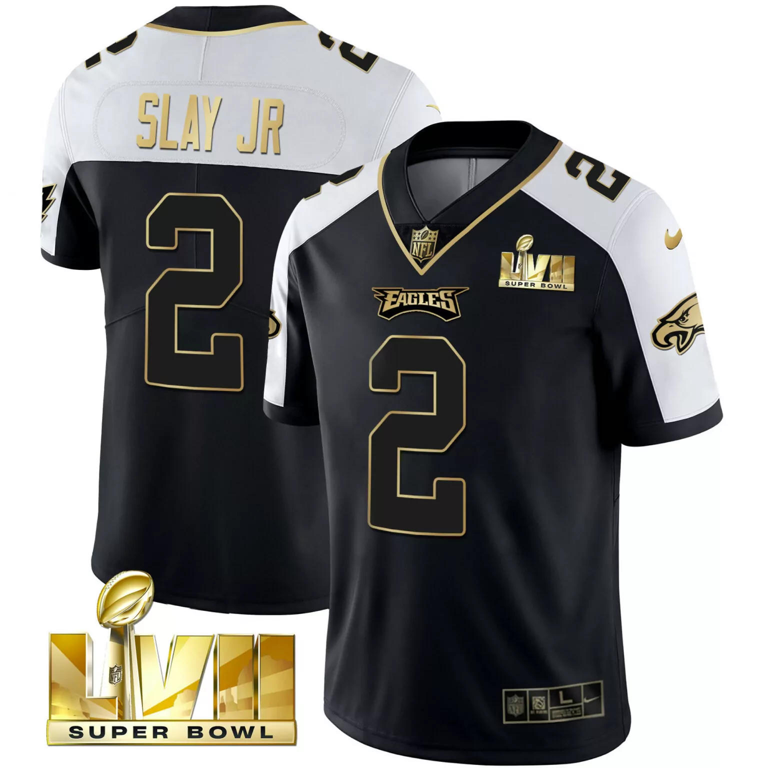 Darius Slay Jr. 2 Eagles Jersey Black Super Bowl Lvii Men Game White Gold Alternate