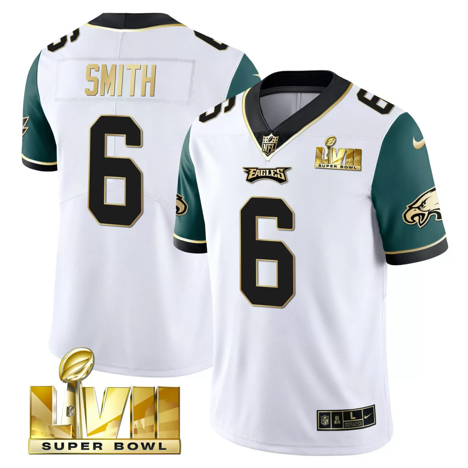Devonta Smith 6 Eagles Jersey White Super Bowl Lvii Men Game Green Black Gold Vapor