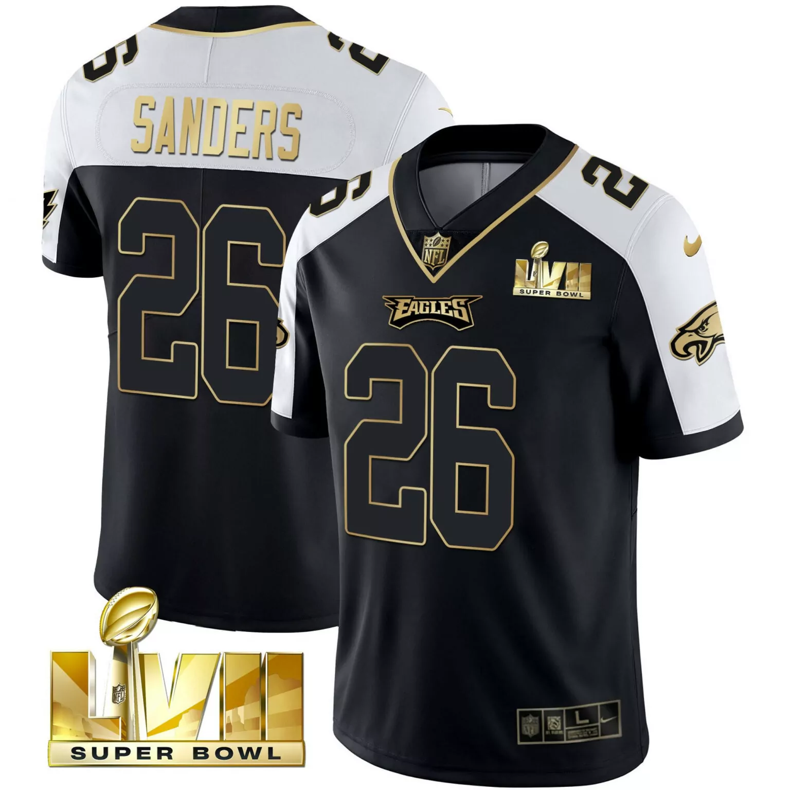Miles Sanders 26 Eagles Jersey Black Super Bowl Lvii Men Game Alternate White Gold