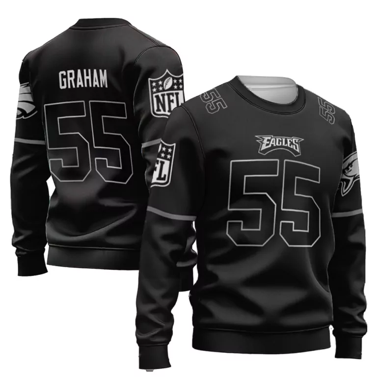 Brandon Graham 55 Eagles Jersey Black Men White Gray Vapor