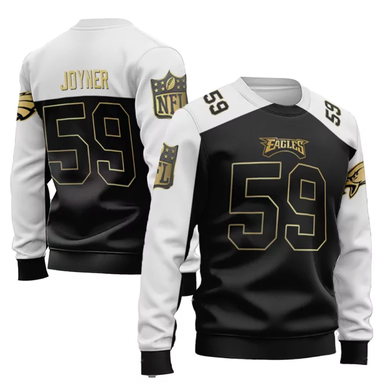 Seth Joyner 59 Eagles Jersey Black Men Sweatshirt White Gold Vapor Alternate