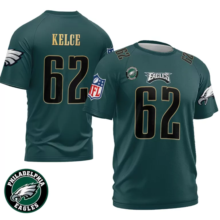 Jason Kelce 62 Jersey Green Philadelphia Eagles Men Black Gold