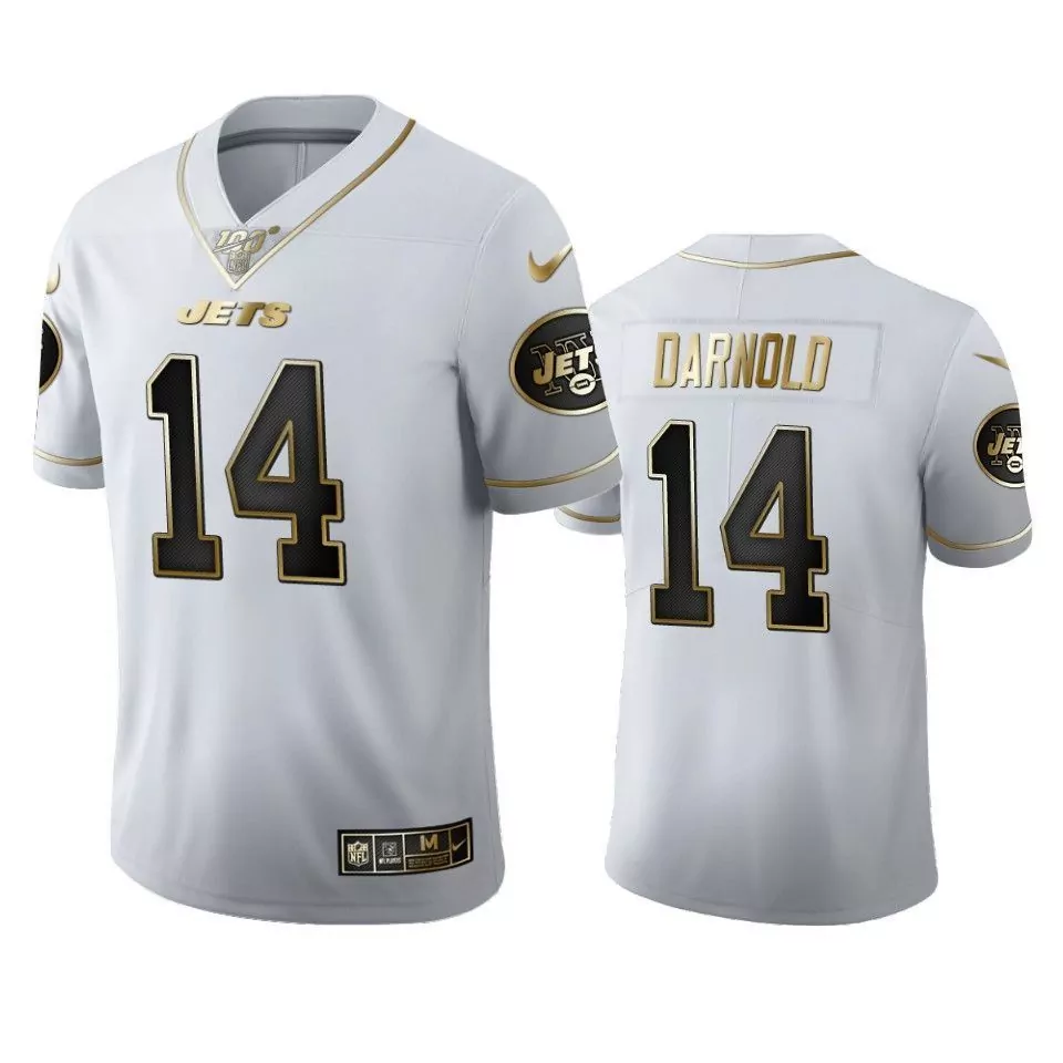 Sam Darnold 14 Jets Jersey White Men Alternate Black Gold