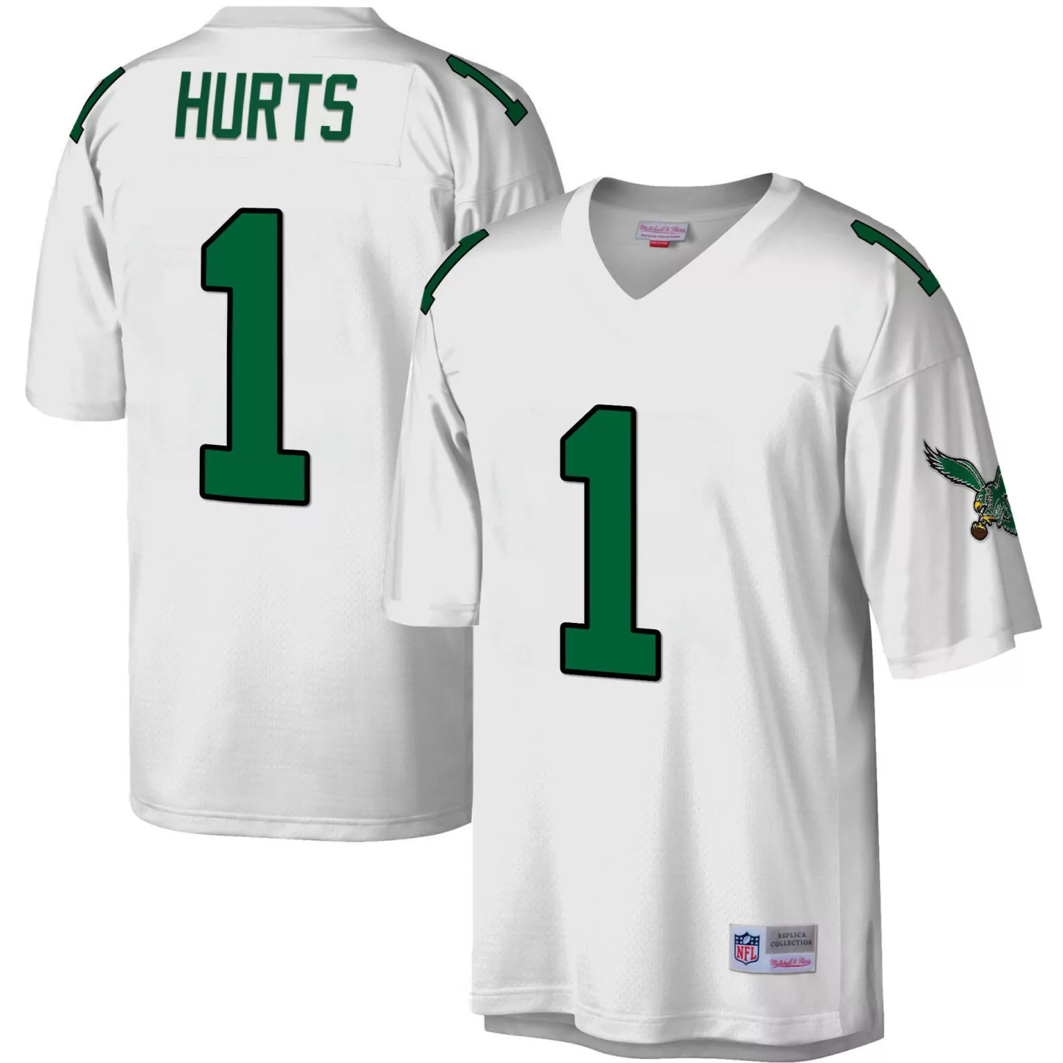 Jalen Hurts 1 Philadelphia Eagles Jersey White Men Replica Green Legacy All Stitched