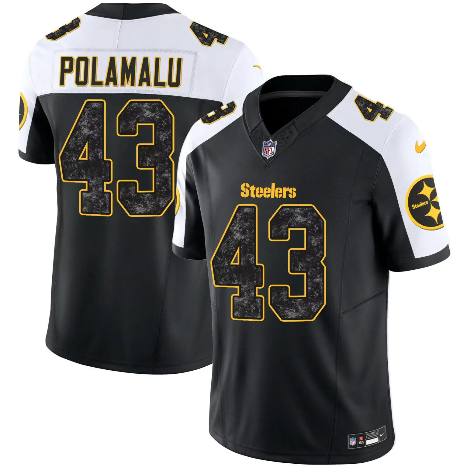 Troy Polamalu 43 Steelers Jersey Black Men Replica White Yellow Alternate All Stitched