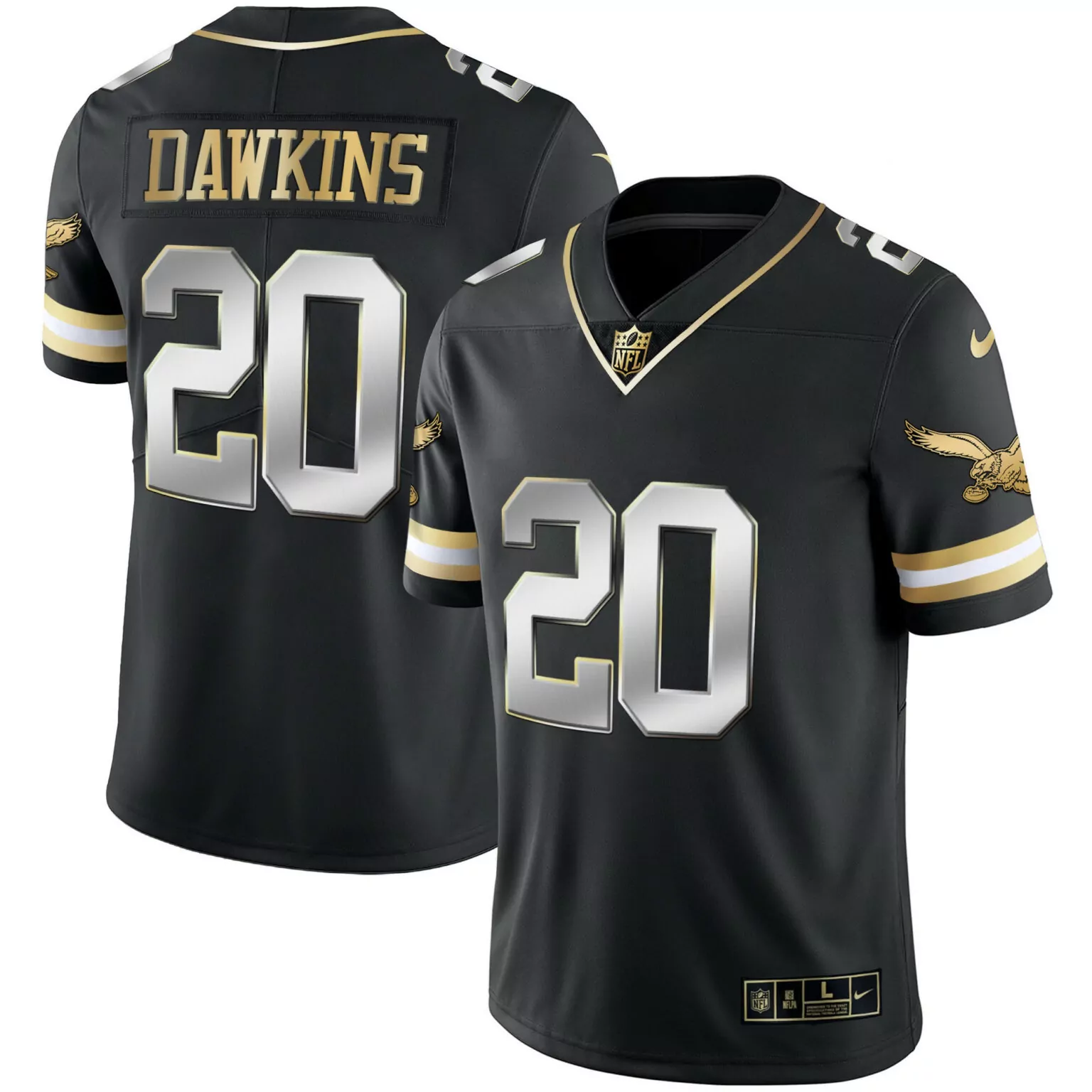 Brian Dawkins 20 Jersey Black Philadelphia Eagles Men Gold Silver Vapor Throwback