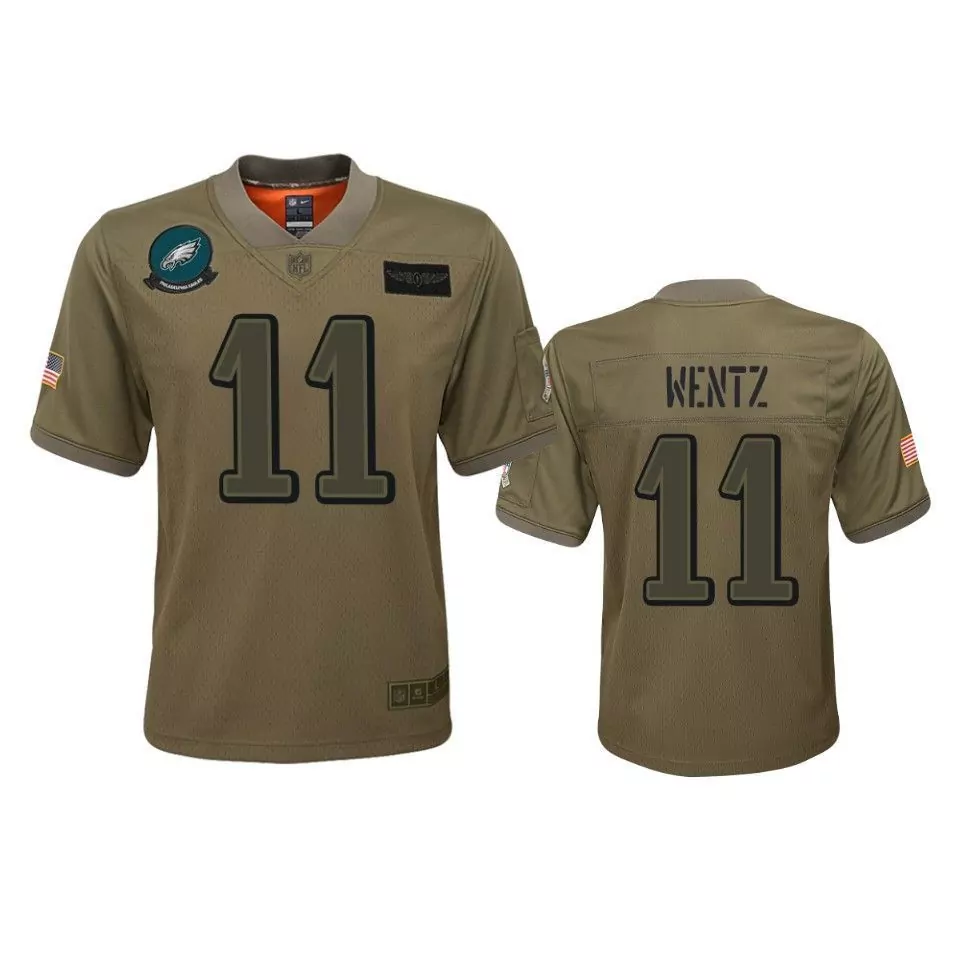 Carson Wentz 11 Jersey Olive Green Salute To Service Philadelphia Eagles American Flag