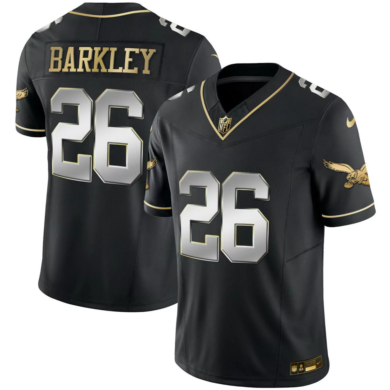 Saquon Barkley 26 Jersey Black Midnight Green Philadelphia Eagles Men NFL Gold Silver