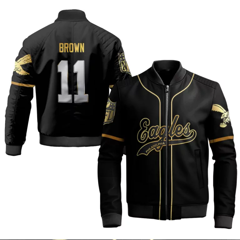 Aj Brown 11 Philadelphia Eagles Jersey Black Men Bomber Jacket Gold Retired Limited
