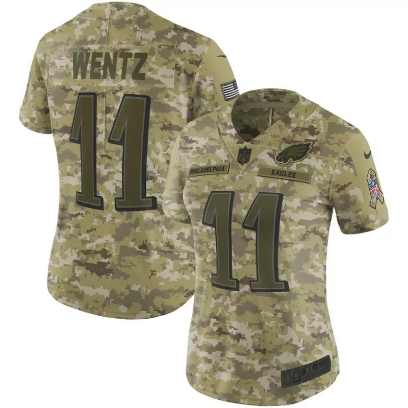 Carson Wentz 11 Eagles Jersey Camouflage Salute To Service American Flag Men Olive Green