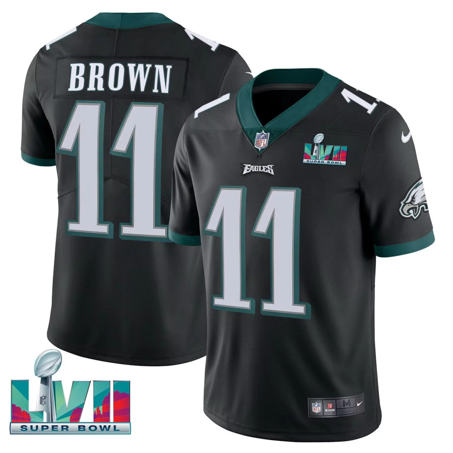 Aj Brown 11 Eagles Jersey Black Super Bowl Lvii Players Men Fitted Green White All