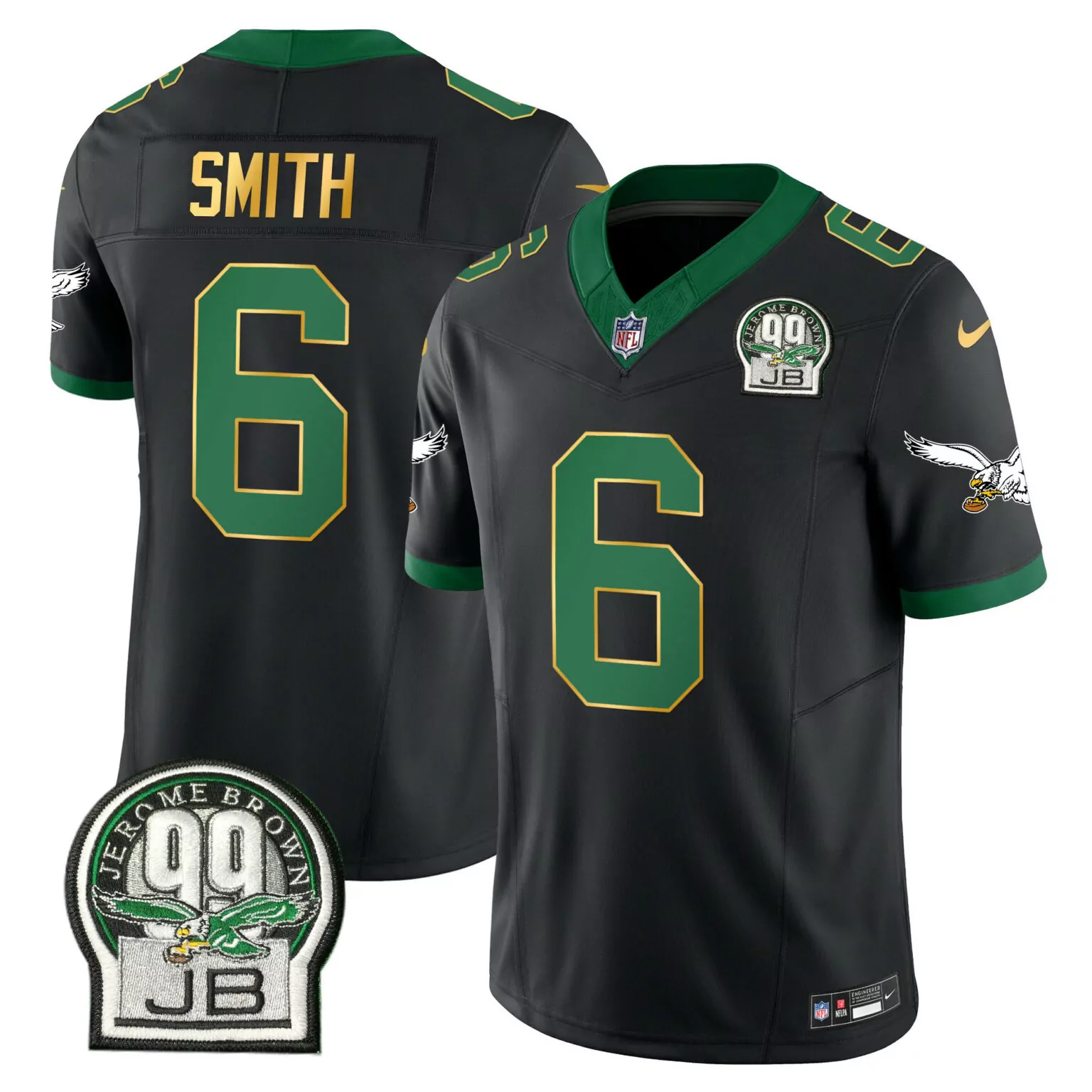 Devonta Smith 6 Jersey Black Philadelphia Eagles Jerome Brown 99 Jb Men Green Gold