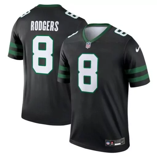 Aaron Rodgers 8 New York Jets Jersey Black Men NFL White Green Alternate