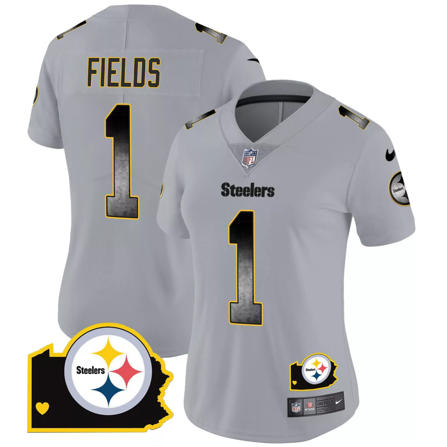 Justin Fields 1 Steelers Jersey Silver Women Black Gold Home All Stitched