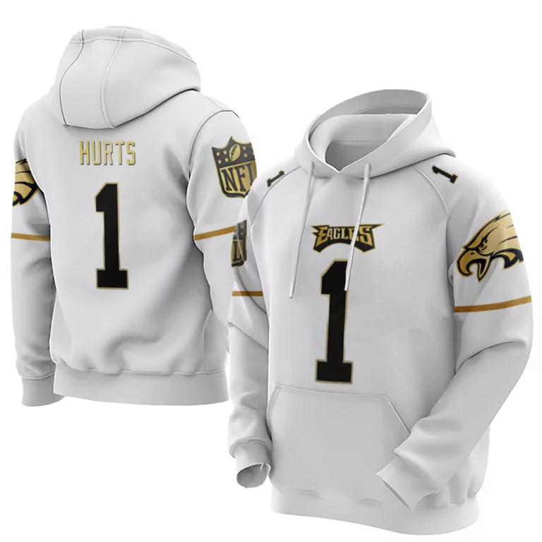 Jalen Hurts 1 Eagles Jersey White Men Hoodie Black Gold Vapor