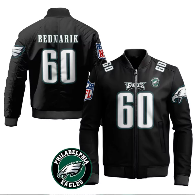 Chuck Bednarik 60 Jersey Black Philadelphia Eagles Men Bomber Jacket White Green