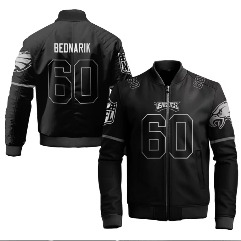 Chuck Bednarik 60 Eagles Jersey Black Men Bomber Jacket White Gray Vapor