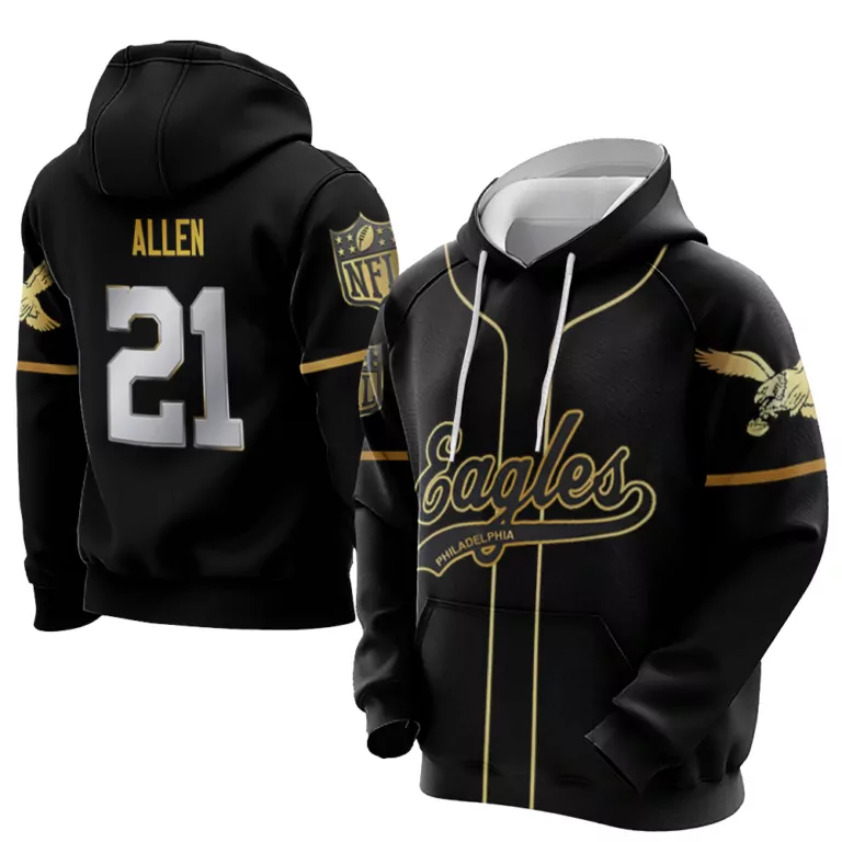 Eric Allen 21 Eagles Jersey Black Men Hoodie Gold Retired Limited