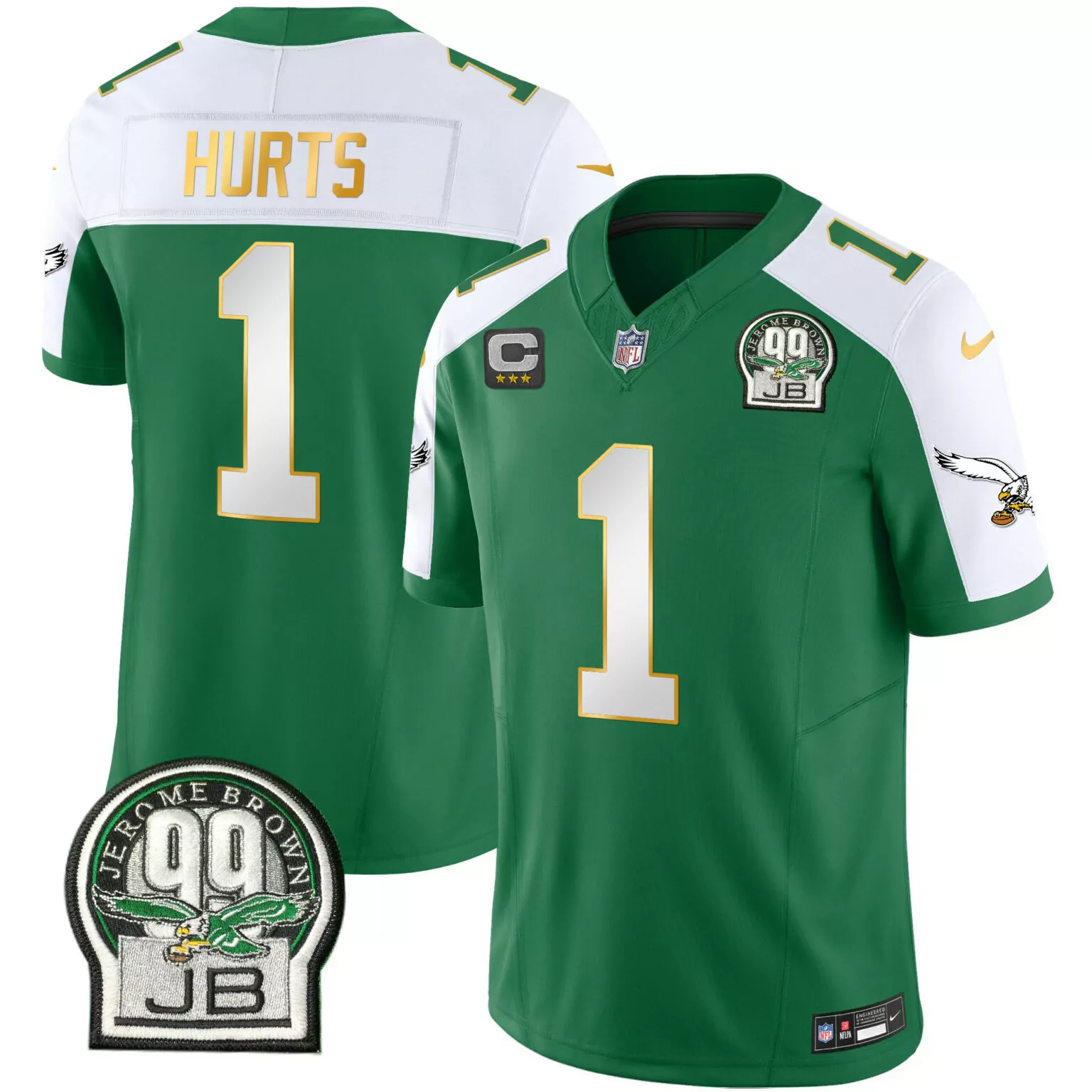 Jalen Hurts 1 Eagles Jersey Green Jerome Brown 99 Jb 2023 Men Official White Gold