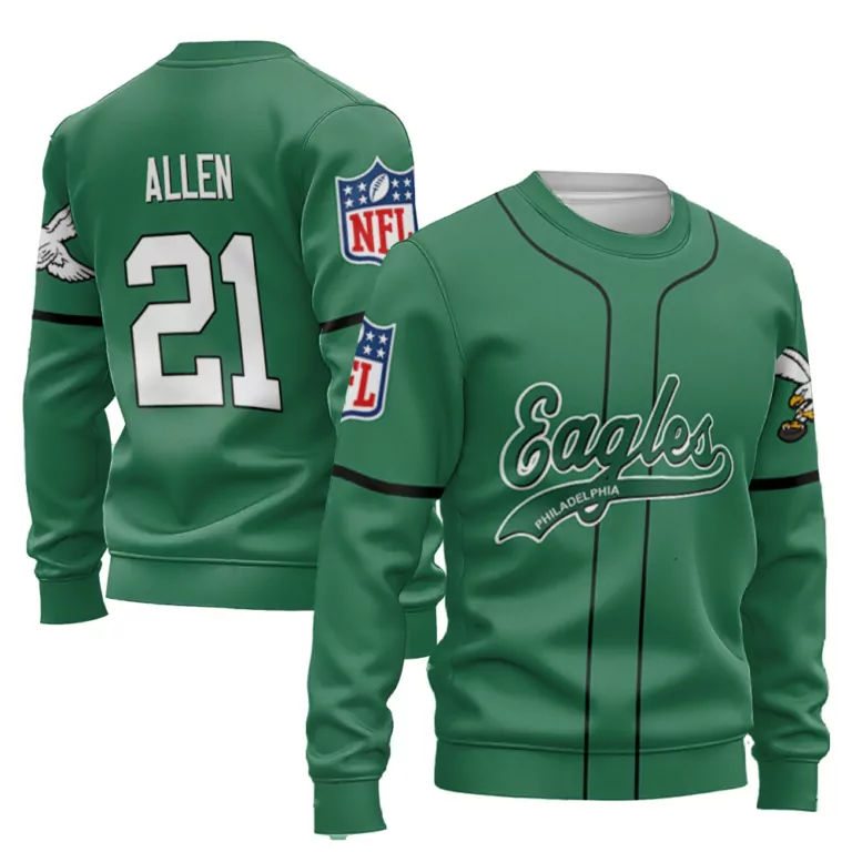 Eric Allen 21 Eagles Jersey Green White Black Retired