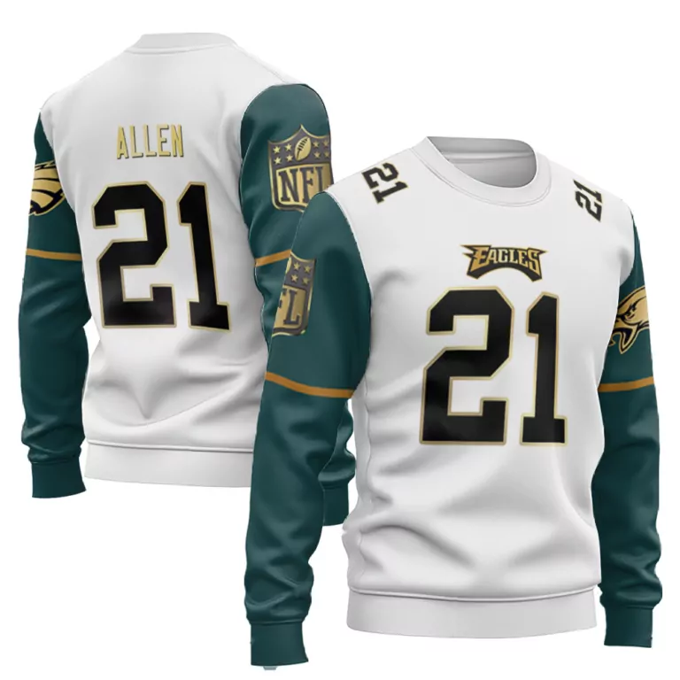 Eric Allen 21 Eagles Jersey White Men Green Gold Vapor