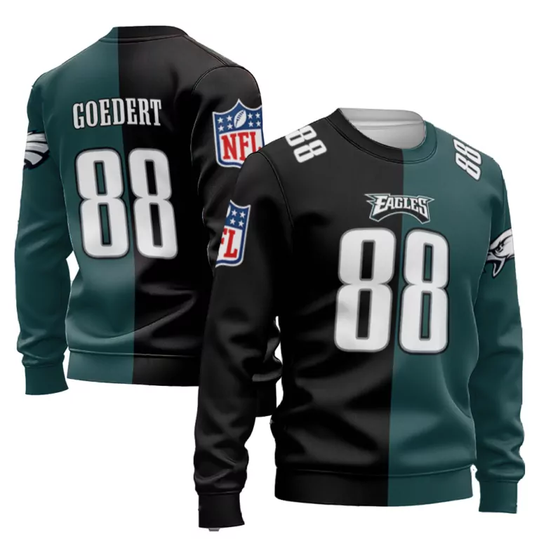 Dallas Goedert 88 Eagles Jersey Black Sweatshirt Split Design Green