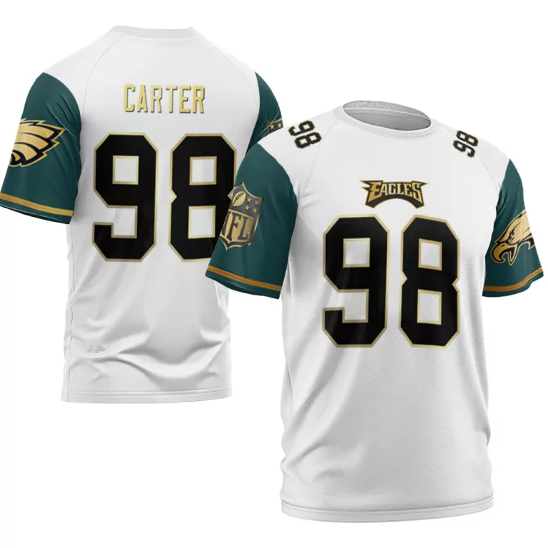 Jalen Carter 98 Eagles Jersey White Men Green Black Gold Vapor