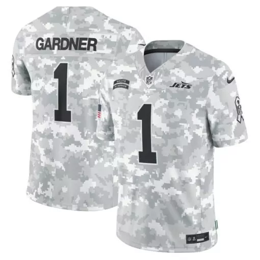 Sauce Gardner 1 Jets Jersey White Salute To Service Men Digital Camouflage Alternate
